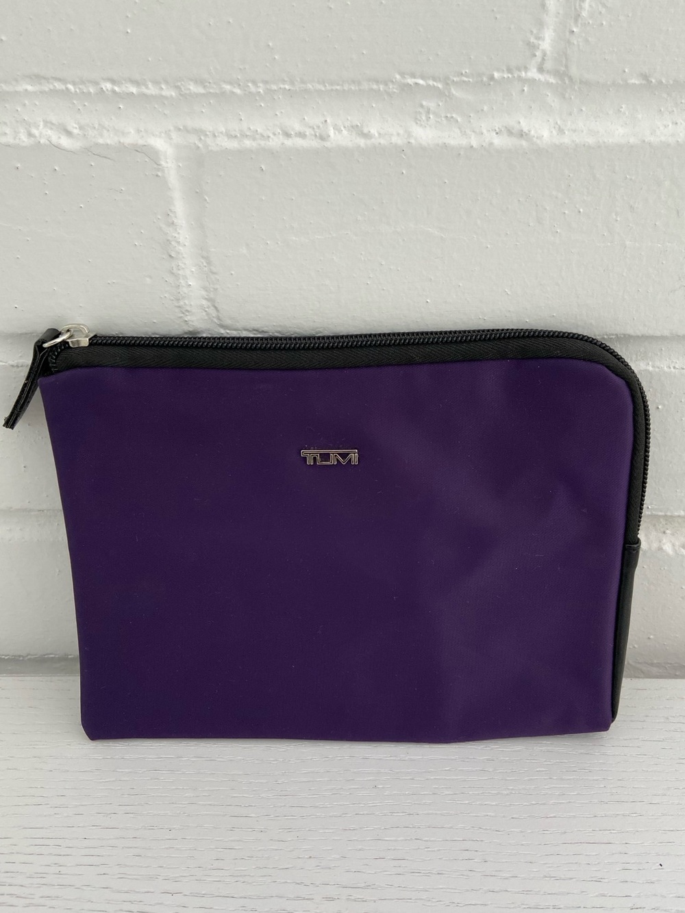 Tumi Purple Nylon Zip Pouch Overnight Case Travel Cosmetic Bag With Black Trim